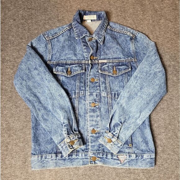 Vintage 80's Guess Georges Marciano Men’s Trucker Jacket  Size S Blue Denim - Picture 1 of 11